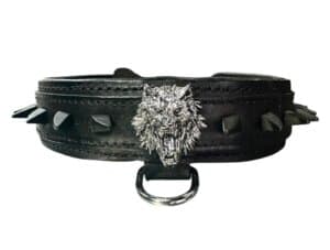 קולר יוקרתי מעור עם זאב כסף