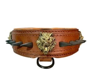 קולר יוקרתי מעור עם זאב זהב