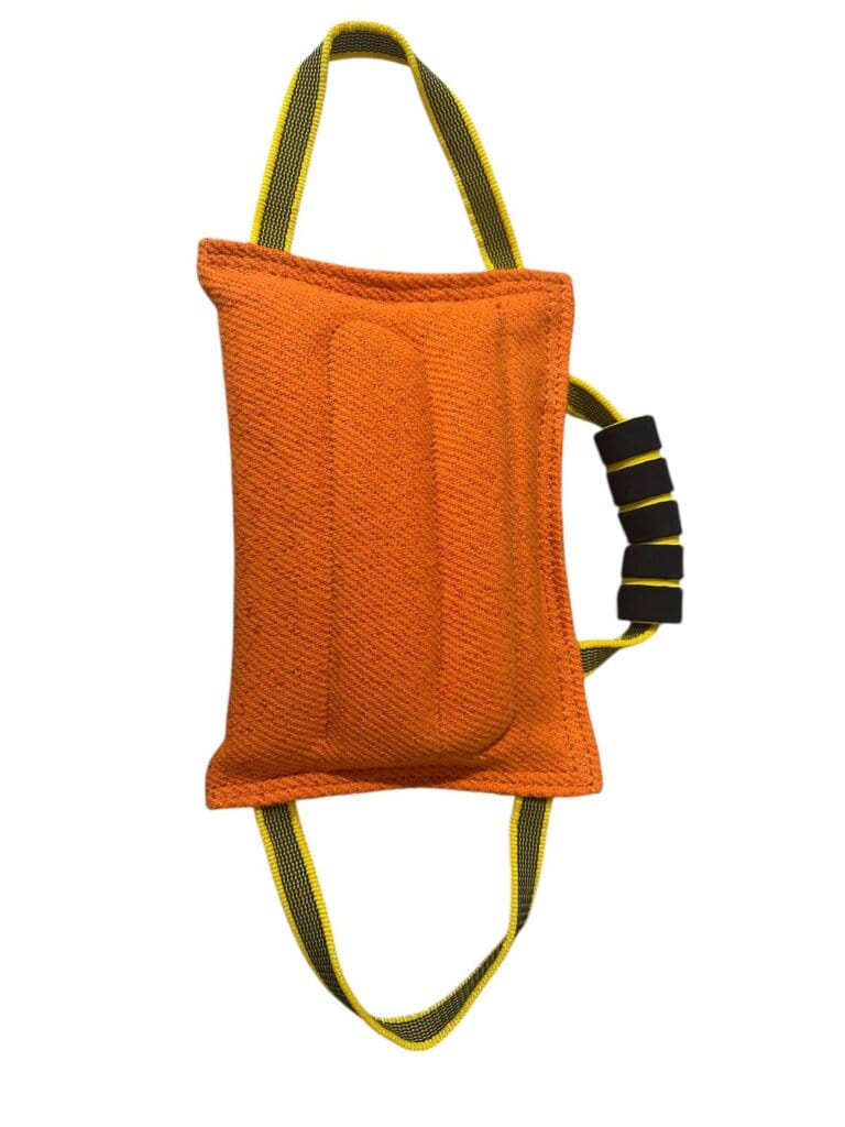 כרית נשיכה לכלב עם 3 ידיות מבד פשתן צרפתי – כתום