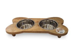 מעמד סטנד עץ יוקרתי עם קערות נירוסטה