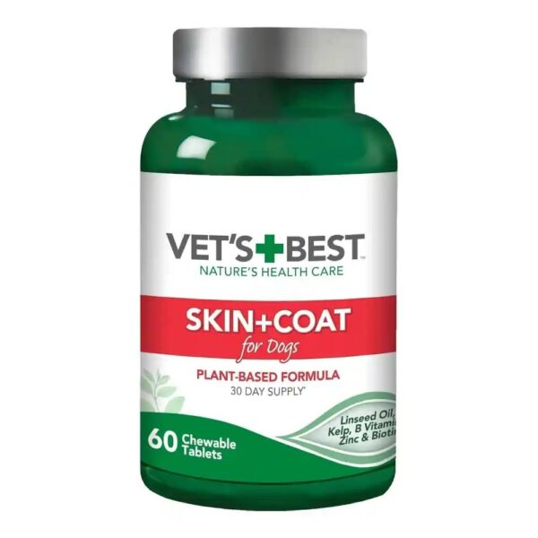 Vet’s Best Skin + Coat – תוסף תזונה לשמירה העור והפרווה – 60 טבליות